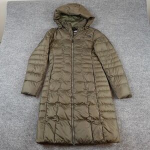 The North Face Parka Coat Womens XS Green 550 Down Hooded Long Quilted Puffer